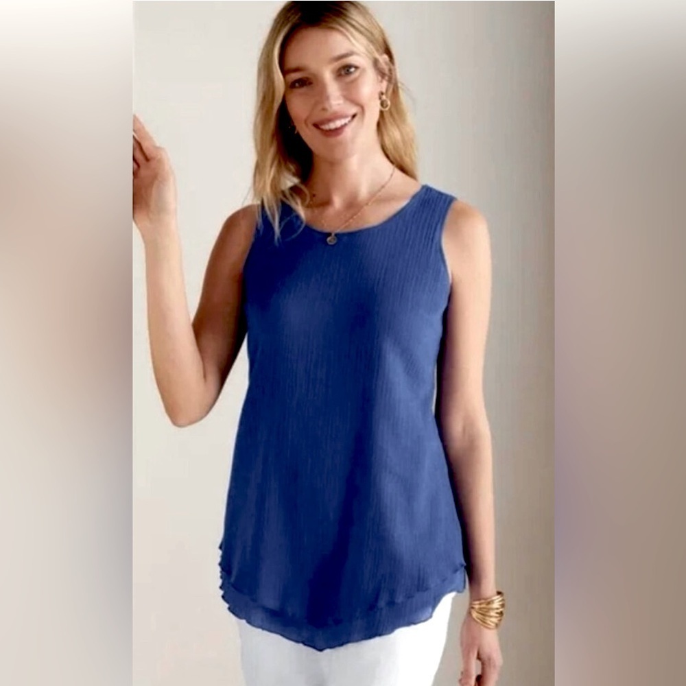 Soft Surroundings Cotton Gauze Layered Asymmetrical Hem Tank Top